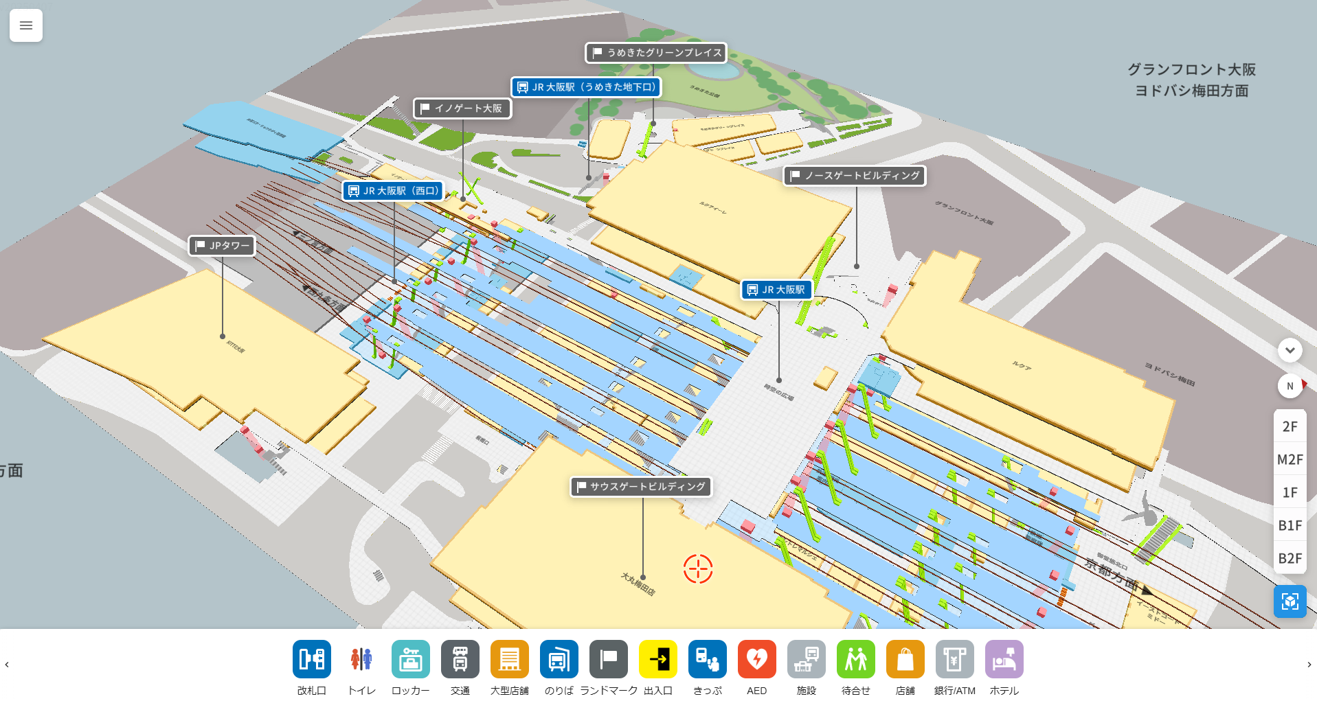 JR大阪駅周辺の3Dマップを活用した施設内ナビゲーション（データ利活用）
