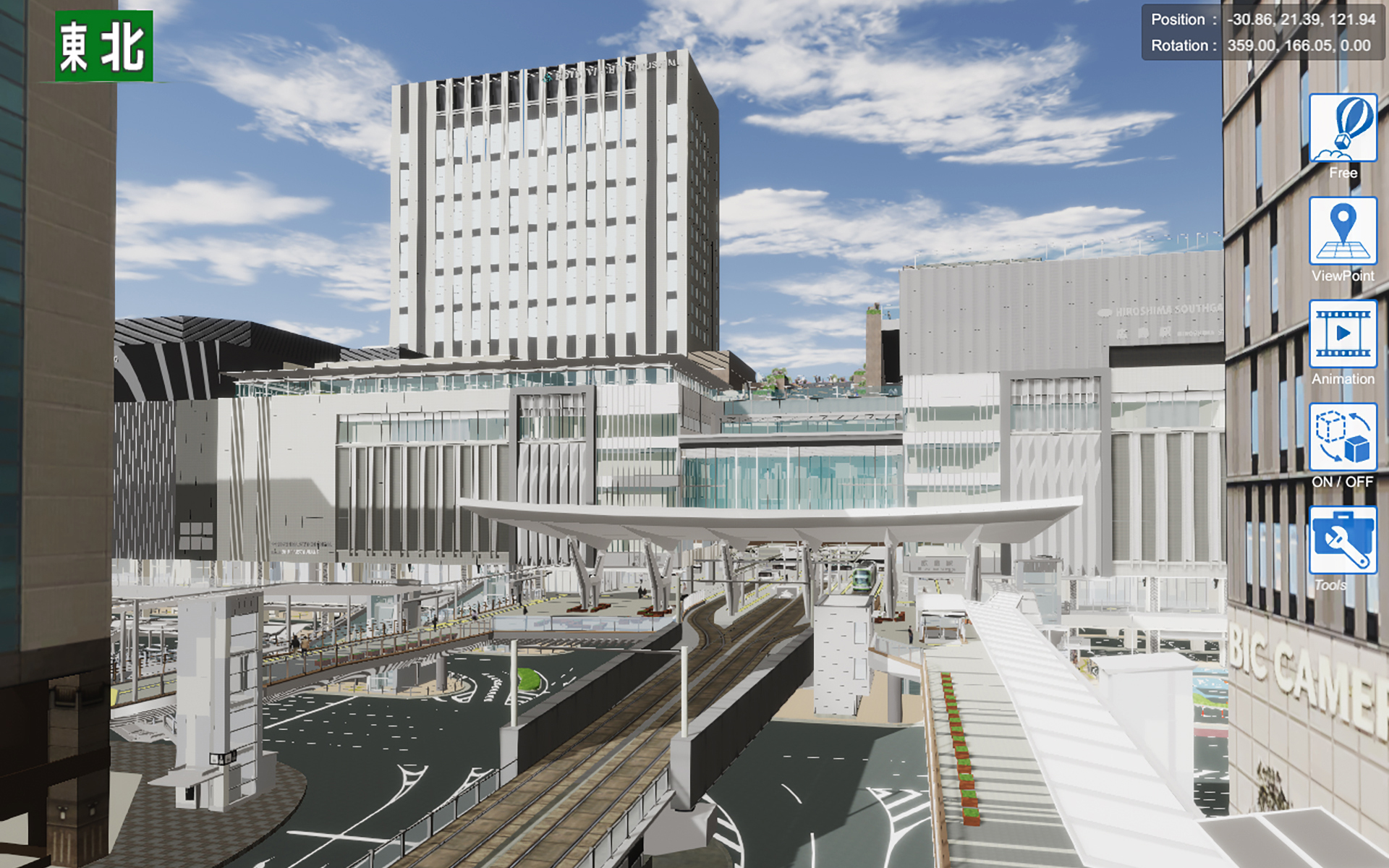 JR広島駅ビル建設プロジェクトにおける駅周辺の3D都市モデル（VRデータ）