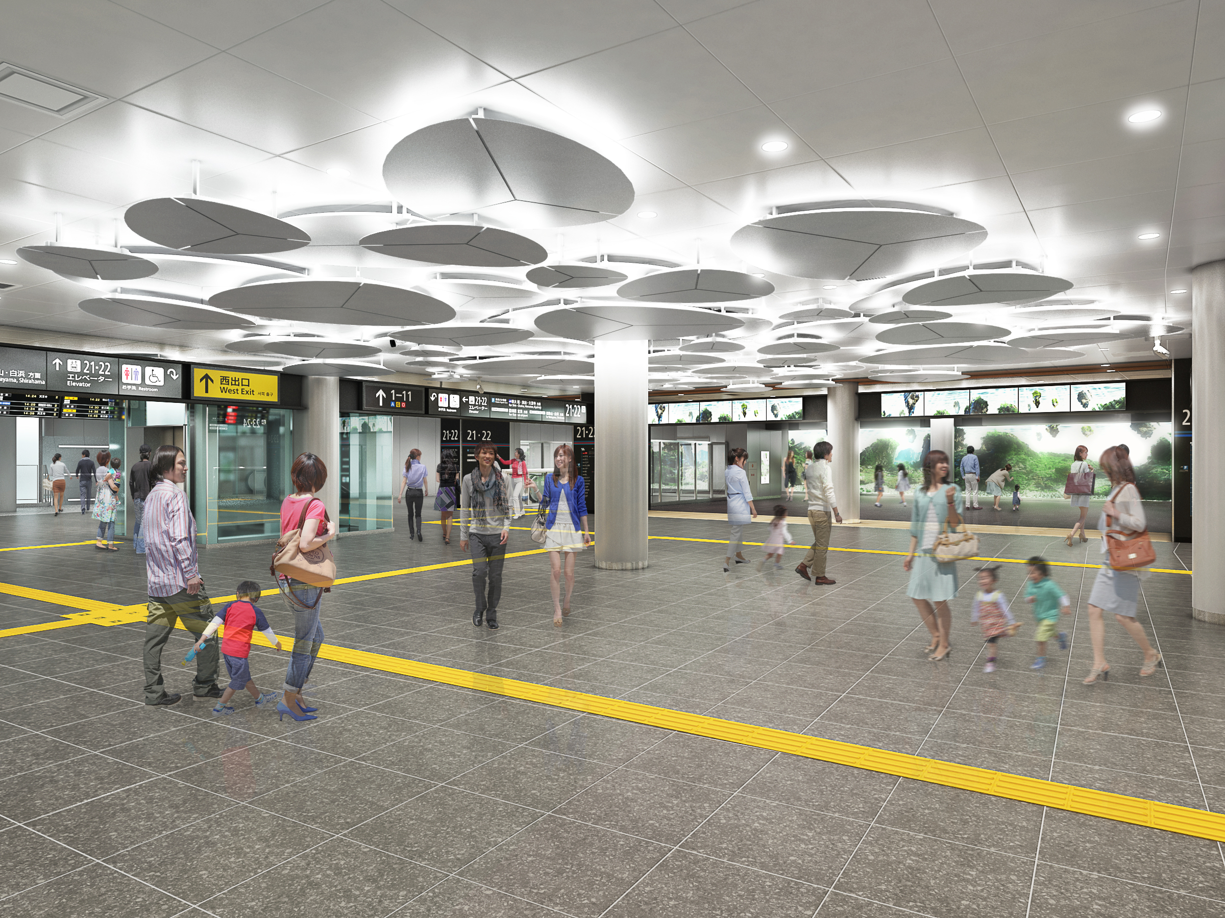 うめきた新駅（JR大阪駅）構内における動線検証・サイン計画検討用3Dパース